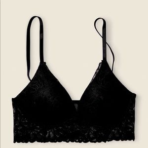 Victoria Secret Pink Lace Wireless Push-up Bralette Pure Black. Medium